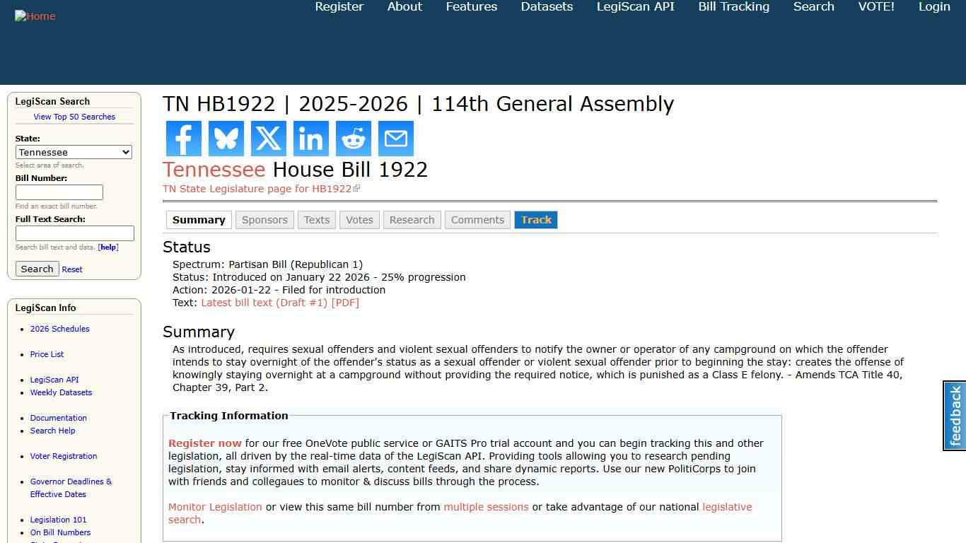TN HB1922 2025-2026 114th General Assembly LegiScan